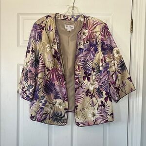 TanJay Women's Tropical Floral Blazer - Purple and Cream